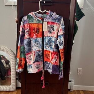 Kathmandu Imports Colorful Patchwork Hoodie Small Oversized NWT